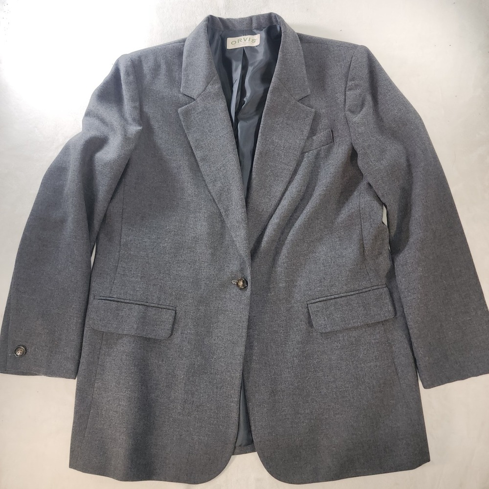 Orvis Womens Gray Single Button Blazer Jacket Size 18 Relaxed Fit Made in USA - Picture 2 of 9